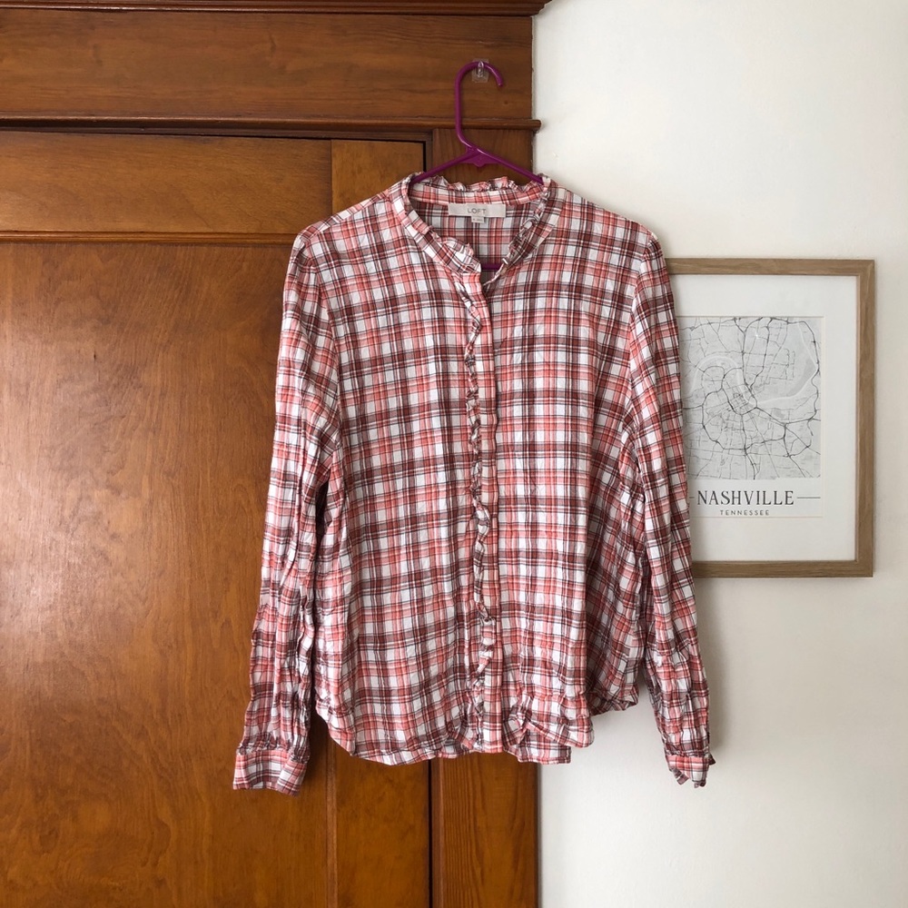 LOFT size XL pink plaid blouse